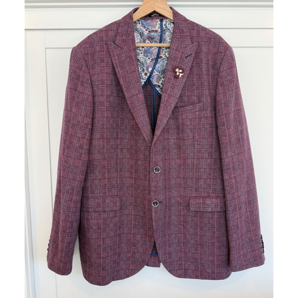 Giorginni Burgundy Windowpane Sport Coat Blazer Paisley Lining